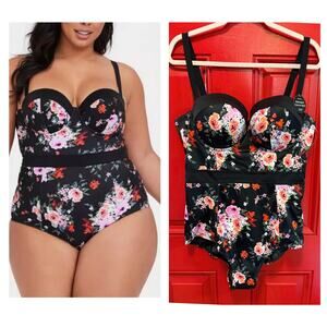 Torrid 1 (1X 14/16) One Piece Slim Fix Underwire Padded Floral Push Up Swimsuit